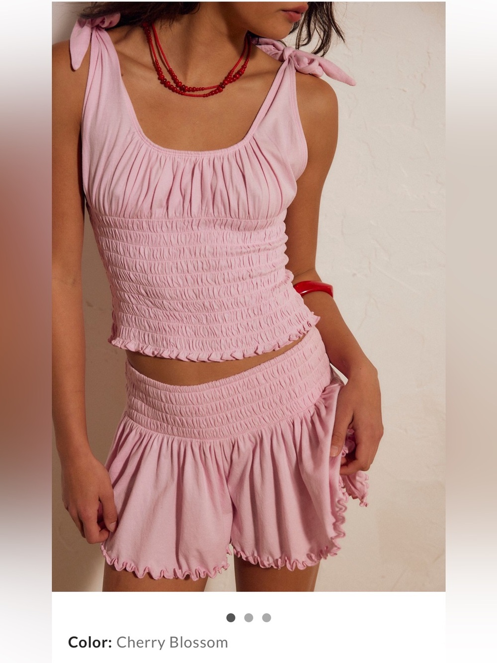 Free People Cute And Smocked Short Set in Cherry Blossom